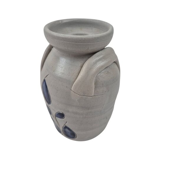 Williamsburg Pottery Small Vase Salt Glaze Gray Cobolt Blue Double Handle - Picture 6 of 9